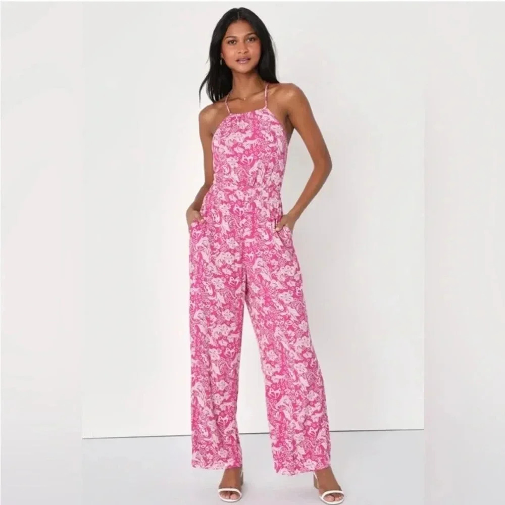 Lulus pink floral bold sensations romper